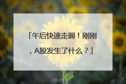 午后快速走弱！刚刚，A股发生了什么？