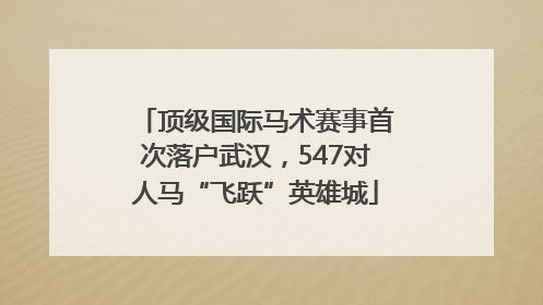 顶级国际马术赛事首次落户武汉，547对人马“飞跃”英雄城